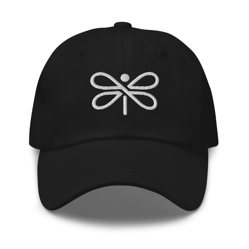 Black Yupoong 6245CM dad hat with the Dragonfly icon shown on the front